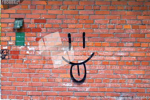 Image of Brick Wall and Smile Graffiti 