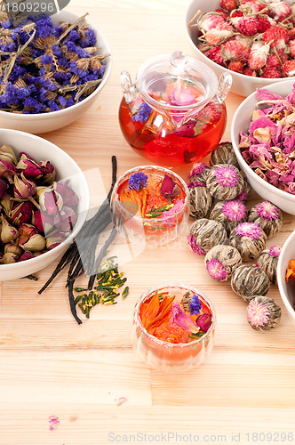 Image of Herbal natural floral tea infusion with dry flowers