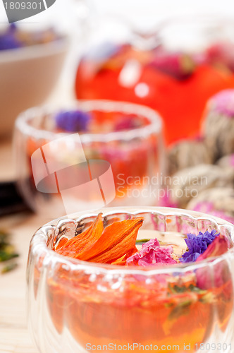 Image of Herbal natural floral tea infusion with dry flowers