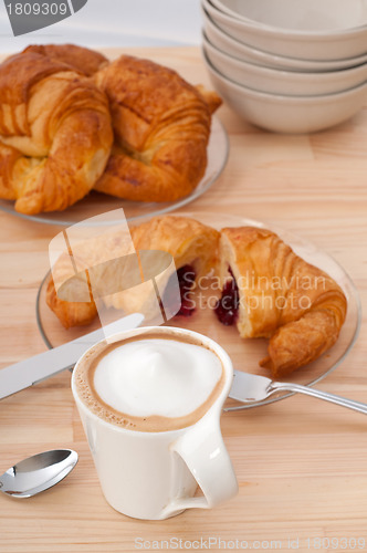 Image of fresh croissant french brioche and coffee