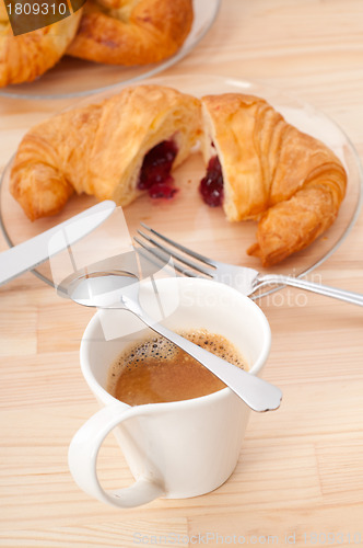 Image of fresh croissant french brioche and coffee