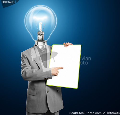 Image of Lamp Head Business Man With Empty Write Board
