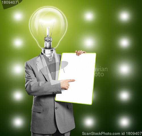 Image of Lamp Head Business Man With Empty Write Board