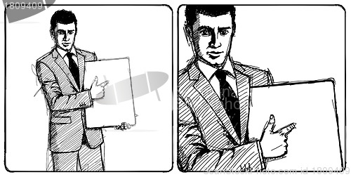 Image of Sketch businessman with empty write board