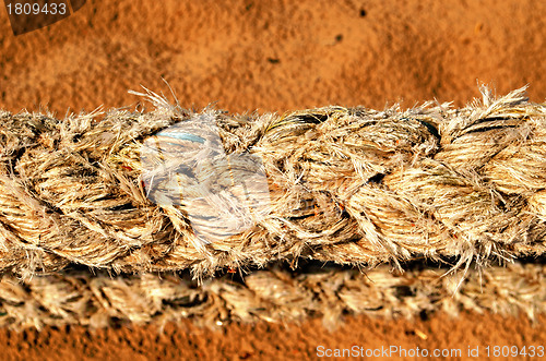 Image of thick synthetic rope and sea sand on background 