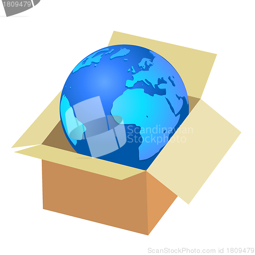 Image of Earth in a box with a planet 