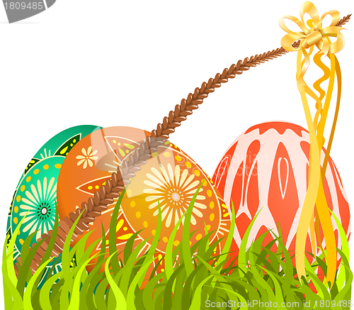 Image of Colorful Easter eggs on grass