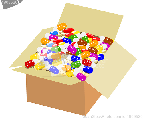 Image of Full box of colorful medicine