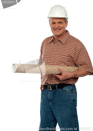 Image of Professional construction contractor with hard hat
