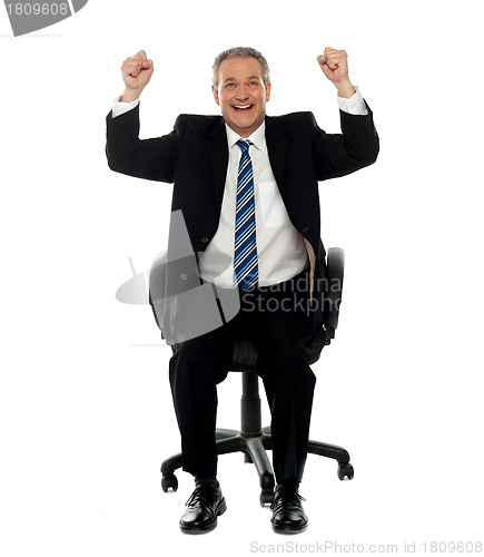 Image of Successful business gesturing happiness