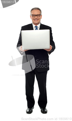 Image of Experienced business person holding laptop