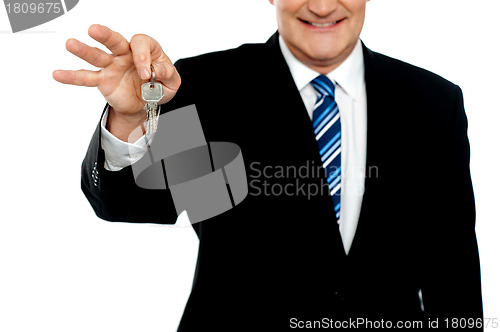 Image of Cropped image of businessman holding keys