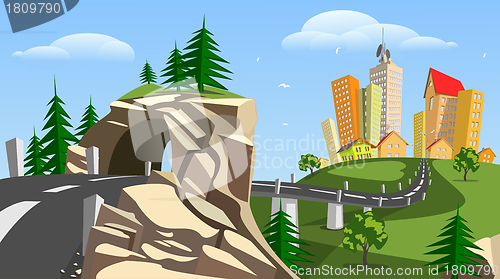 Image of Vector city and tunnel - summer