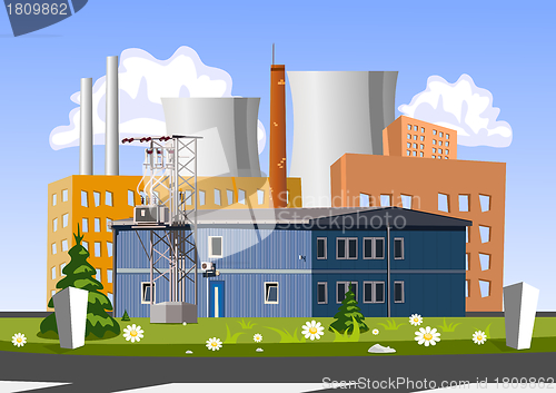 Image of Electrical generating plant, vector illustration