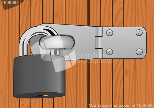 Image of Closeup wood door with padlock