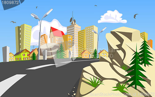 Image of Rock and colorful abstract vector city