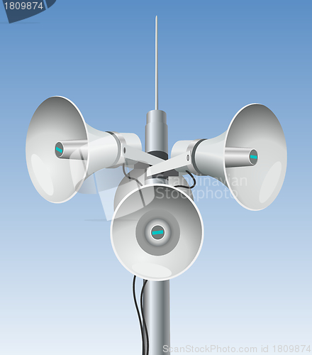 Image of Speakers - megaphones on a pole