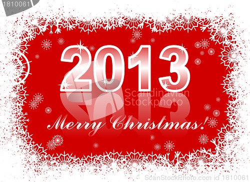 Image of christmas and new year card  with 2013 on a red winter background  