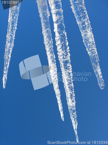 Image of Icicles on a background of the blue sky