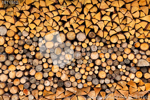 Image of Pile of wood logs ready for winter