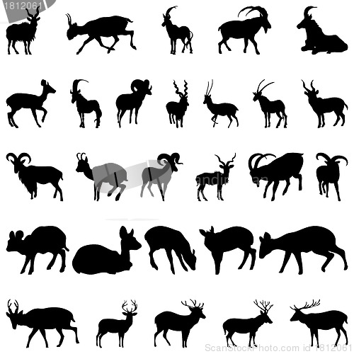 Image of deer and goats silhouettes set