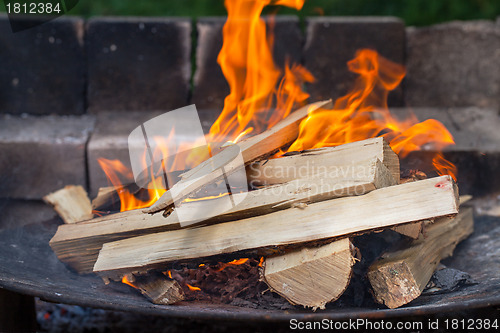 Image of Burning Wood In The Fireplace