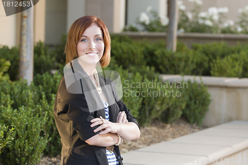 Image of Young Pretty Businesswoman Portrait Outside