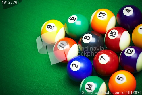 Image of billiard balls on green cloth