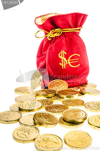 Image of Sack with euro and dollars coins