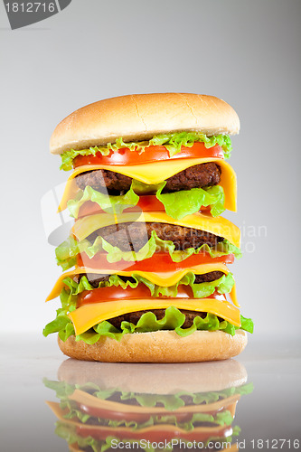 Image of Tasty and appetizing hamburger on a grey