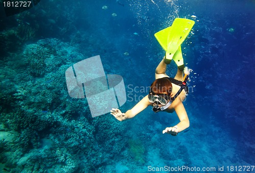 Image of  boy floats under water