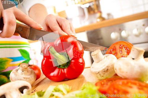 Image of Woman's hands cutting vegetables