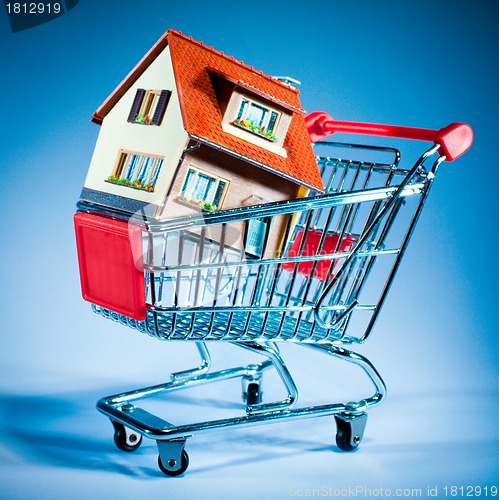 Image of shopping cart and house