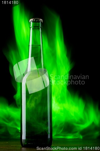 Image of Beer bottle with color fire