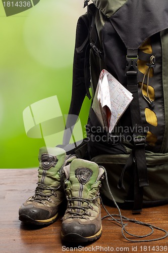 Image of backpack and shoes backpackers