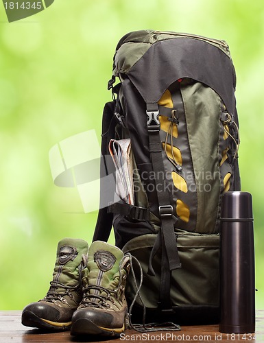 Image of backpack and shoes backpackers