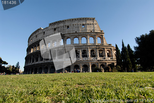 Image of Colosseum and green lawn