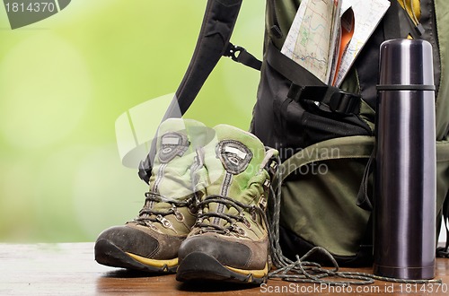 Image of backpack and shoes backpackers