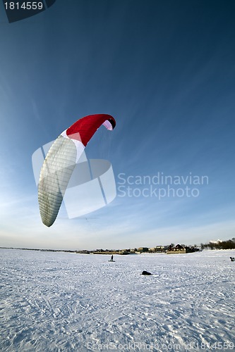 Image of Ski kiting on a frozen lake