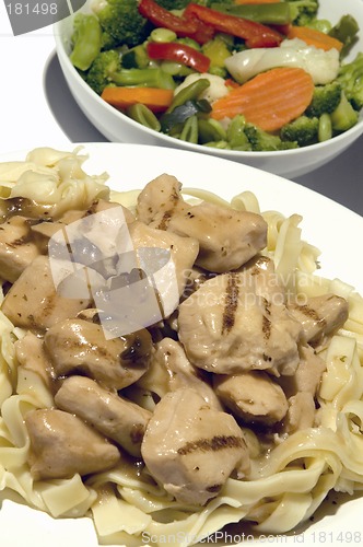 Image of chicken marsala with vegetables and linguine