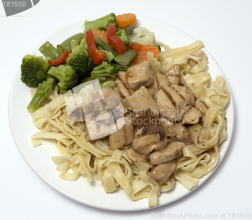 Image of chicken marsala with vegetables and linguine