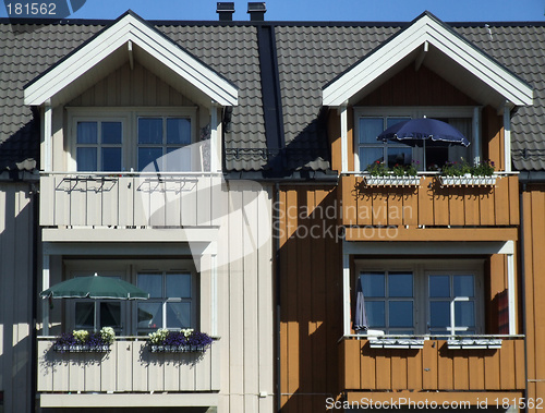 Image of Twin colorful Victorian houses