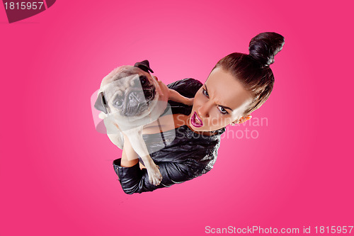 Image of Overhead view of woman with pug