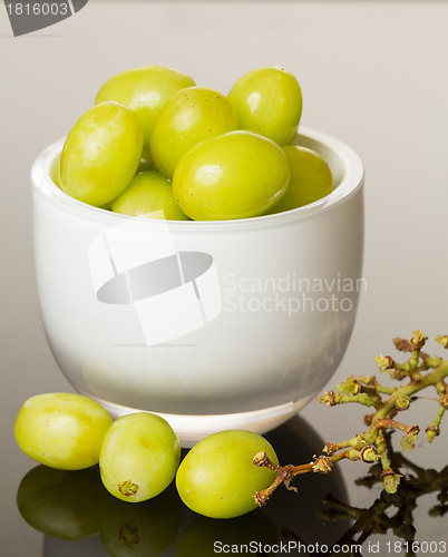 Image of White glass bowl full of green grapes