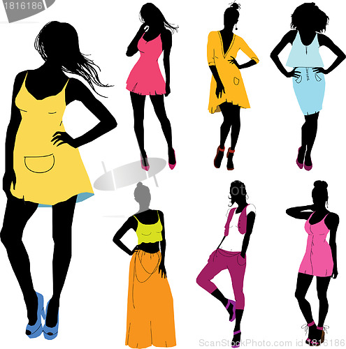 Image of set of various beautiful model girls in dress.Lady girls
