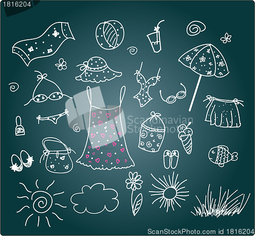 Image of beach accessories - cute vector set