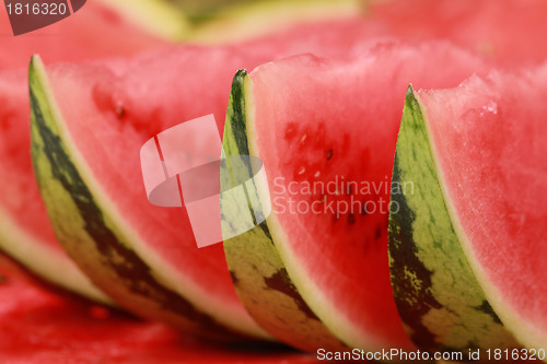 Image of Arranged slices of watermelon