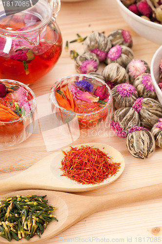 Image of Herbal natural floral tea infusion with dry flowers