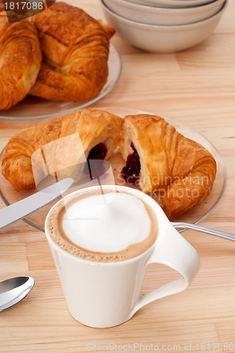 Image of fresh croissant french brioche and coffee