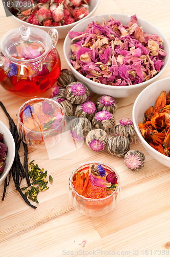 Image of Herbal natural floral tea infusion with dry flowers